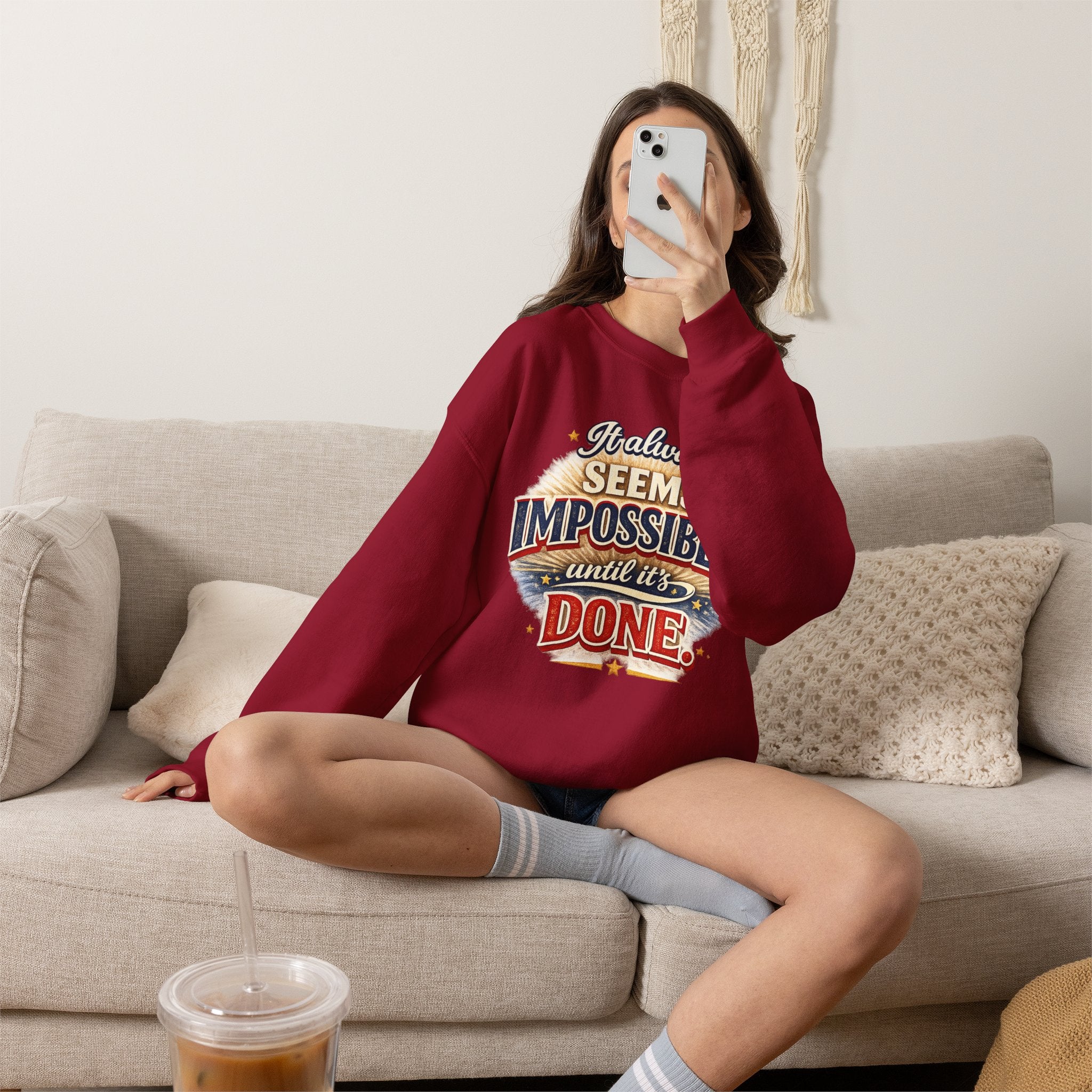 Impossible Until Done" Motivational Crewneck Sweatshirt – Unisex Graphic Pullover for Gym, Work & Daily Grind