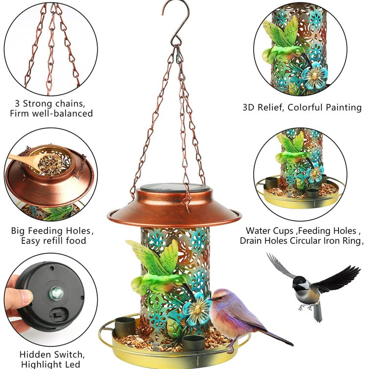 Vintage Solar Lantern Bird Feeder – Outdoor Hanging Metal Feeder & Garden Light For Bird Lovers