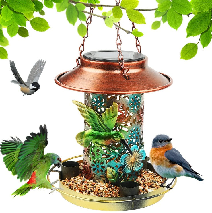 Vintage Solar Lantern Bird Feeder – Outdoor Hanging Metal Feeder & Garden Light For Bird Lovers