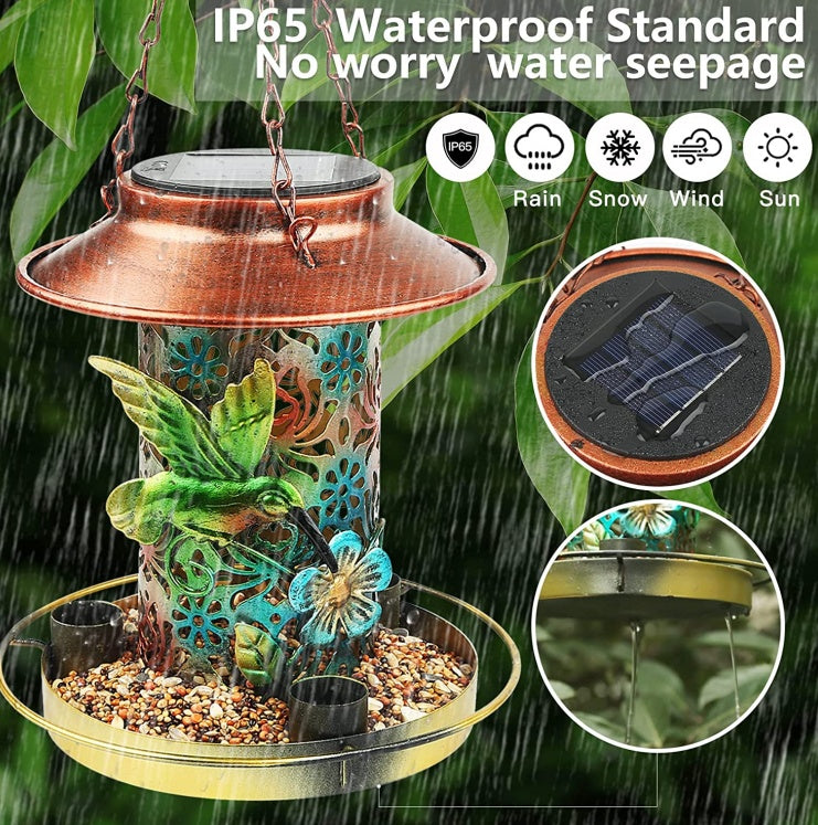 Vintage Solar Lantern Bird Feeder – Outdoor Hanging Metal Feeder & Garden Light For Bird Lovers