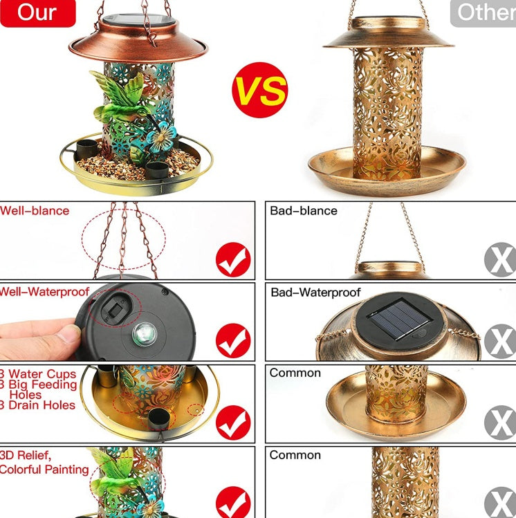 Vintage Solar Lantern Bird Feeder – Outdoor Hanging Metal Feeder & Garden Light For Bird Lovers